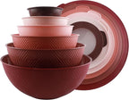 COOK WITH COLOR Mixing Bowls with Lids - 12 Piece Plastic Nesting Bowls Set includes 6 Prep Bowls and 6 Lids, Microwave Safe Mixing Bowl Set, Rose Rhombus