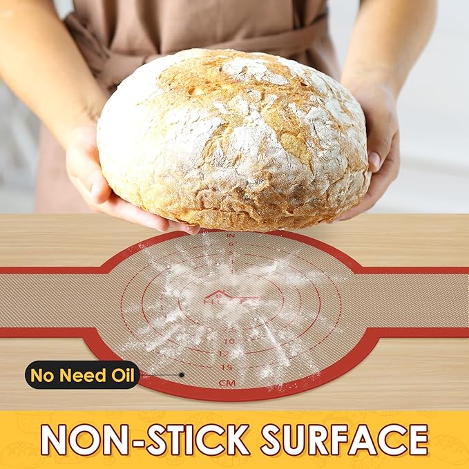 HOTEC Silicone Bread Sling for Dutch Oven - 2 Pack Non-Stick Baking Mat with Long Handle Easy to Transfer Sourdough Bread, Reusable Heat Resistant to 500°F/260°C Dutch Oven Liners Baking Supplies