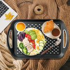 2PCS Large Non-Slip Serving Tray with Handles TV Lap Trays for Eating on Couch Food Serving Tray with Silicone Grippy Dots for Dinner Snack Fruit Dessert Breakfast (Black - 2pcs)