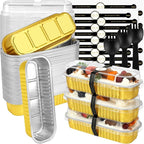 Mini Loaf Pans with Lids and Spoons (100 Pack, Gold, 6.8oz) Rectangular Aluminum Foil Baking Pans