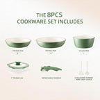 8PCS Ceramic Cookware,Nonstick Ceramic Pan, Removable Handle Pots and Pans Set, Stackable Set, Nonstick Pan Pots and Pans Set Non Stick pot (Green)