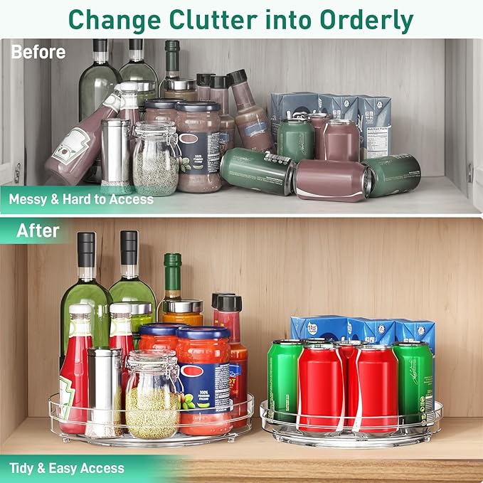 2 Pack Lazy Susan Organizer, 10.7" Lazy Susan Turntable for Cabinet, Refrigerator Organizer and Storage for Pantry, Closet, Countertop, Non-Skid Fridge Organizers