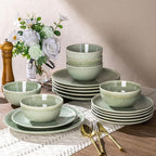 AmorArc Ceramic Dinnerware Sets for 8, 24 Pieces Handpainted Plates and Bowls Set, Scratch Resistant Stoneware Dishes Set, Dishwasher & Microwave Safe, Olive Green
