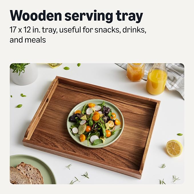 Amazon Basics Wooden Serving Tray, Acacia Wood, 17 x 12 in.