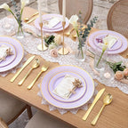 WDF Partyware 175PCS Purple Plates Disposable - Lavender Plastic Plates 25Guests Plastic Dinnerware with Rolled Napkins for Birthday/Spring/Baby Shower/Mother's Day