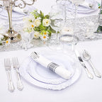 Liacere 350PCS Silver Plastic Plates&Pre Rolled Napkins for 50 Guests - Plastic Dinnerware Sets 100Silver Disposable Plates, 150Silver Silverware, 50Cups and 50Napkins for Wedding&Party