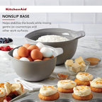 KitchenAid Universal Nesting Plastic Mixing Bowls, Set Of 3, 2.5 quart, 3.5 quart, 4.5 quart, Non Slip Base with Easy Pour Spout to Reduce Mess, Dishwasher Safe, Gray