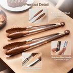 Wooden Kitchen Cooking Tongs 2 Pcs Food Tongs with Wood Tip 9 Inch 12 Inch Walnut Wooden Kitchen Tongs for Salad Tossing and Serving Food