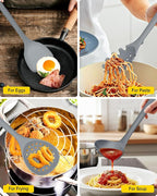 Silicone Cooking Utensils Set, 9 Pcs Heat Resistant Kitchen Utensils with Back Hooks, BPA Free Kitchen Tools with Spatulas, Spoons, Skimmer and Pasta Fork for Non Stick Cookware (GRAY)