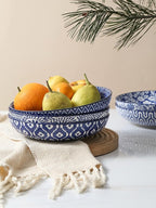 Selamica Porcelain 26 Ounce Pasta Bowls Set of 6, 8 inch Wide and Shallow Salad Bowls, Serving Bowls, Microwave & Dishwasher Safe, Sturdy & Stackable, Vintage Blue