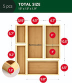 ROYAL CRAFT WOOD 5-Piece Bamboo Drawer Organizer Set – Multi-Use Storage Trays for Kitchen, Bathroom, Office, Makeup, Jewelry & More – Junk Drawer Tray, Utensil Holder, Storage Box & Bin Set (5 Boxes)