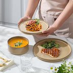 E-far Stoneware Dinnerware Sets, 18-Pieces Modern Plates and Bowls Sets, Kitchen Dinning Porcelain Dishes Set for 6, Chip & Scratch Resistant, Dishwasher & Microwave Safe, Caramel Khaki