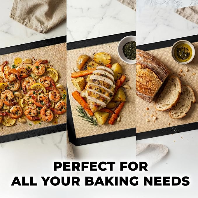 Zulay Kitchen Silicone Baking Mat 2-Pack (16.5"x11.6") – Reusable Nonstick Silicone Baking Sheets for Oven, Pastry, Cookies & More – Easy to Clean, Heat Resistant (Black)