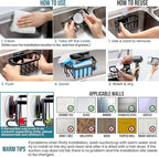 TAILI Sink Caddy with Strong Suction Cup, Sponge Holder for Kitchen Sink Organizer, Removable Sponge Caddy Inside Sink, Rustproof Aluminum Holder for Sponges, Brushes - Black