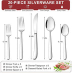 E-far Heavy Duty Silverware Set for 4, 20-Piece Stainless Steel Flatware Cutlery Set, Heavy Weight Metal Tableware Eating Utensils for Home Restaurant Weddings, Mirror Polished & Dishwasher Safe
