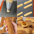 Perforated Silicone Baking Mats, 2 PCS Eclair Silicone Mat for Half Sheet with 12 Printed Oblong Eclair Guides, Non-Stick Reusable Oven Liners for Making Bread/Pizza/Pastry/Cookie 11-4/5" x 15-3/4"