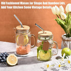 TANGLONG 16 oz Mason Jars with Handle, Mason Jar Cups, Glass Cups with Lids and Straws, Drinking Glasses Set of 12