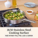 Calphalon Brushed 3-Ply Stainless Steel Cookware Set w/Turbo Heat Tech 3Qt Sauté Pan with Lid, Induction, Oven Safe 450F, Brushed Stainless Silver