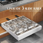 4 Pack Expandable Pull Out Cabinet Organizer 21"Deep With Raising Pad for Framed Cabinets,Upgrade 3 Slide Rails Slide Out Drawers,No Drill Roll Out Shelves,Adjustable Width 12.1"-20.4" White