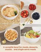 Quatish 6-Piece Cereal Bowls,Soup Bowl for Kitchen,Durable and Easy to Clean Ceramic Bowls,Microwave & Dishwasher Safe, Ideal for Ramen,Salad,Rice,Snacks and Desserts(24 OZ, White)