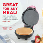 Dash Mini Maker Griddle - Compact Griddle for Creative Homemade Treats - PTFE nonstick surface, Quick Heat-Up System & Space-Saving Design - Pink
