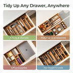 keechee 6-Piece Bamboo Drawer Organizer Set, 2.2" Deep Multi-Use Organizers for Utensils, Silverware, Cutlery, Desk, Bathroom, Junk Drawer & Makeup, Non-Slip Feet Included.
