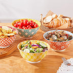 AntoKueh 23 OZ Colorful Large Ceramic Bowl Set of 6 6 inch Deep Porcelain Cereal Bowls for Salad, Soup, Snack and Rice，Dishwasher/Microwave safe