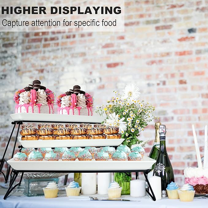 Czlizdyt Extra Large 3 Tier Serving Tray Set, 24x22x9.7 inch Cupcake Fruit Cookie Dessert Table Display Stands Melamine Tiered Platters Food Trays for Party Buffet Entertaining, White