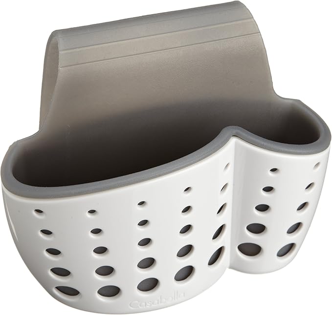 Casabella Sink Sider Faucet Caddy Sponge Holder,White & Grey