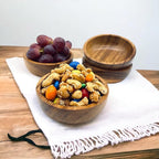 Small Wooden Calabash Bowls – 4.25” Acacia Snack, Dip & Side Dish Set of 4, Rustic Handmade Condiment Serving Bowls, Gift Ready