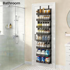 8 Tiers Over the Door Organizer - Height Adjustable Pantry Organizers and Storage with Dense Mesh Baskets, Anti-Swing Hanging Door Spice Rack for Kitchen Bathroom (Black, 12.3"W x 4.7"D x 69"H)