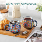 vancasso Coffee Mugs Set of 6, Coffee Cups Ceramic 16oz, Porcelain Coffee Mugs for Cappuccino, Latte, Espresso, Colorful Coffee Mugs with Handle, Rounded Boho Mugs, Microwave & Dishwasher Safe