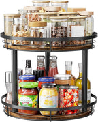LAMU 12'' Wood Lazy Susan Spice Rack Organizer, 2 Tier Spice Organization for Cabinet, Countertop, Kitchen, Table Top, Pantry, Condiment and Seasoning Rack Organizer