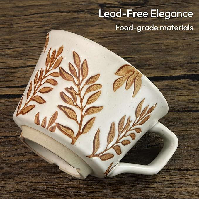Ceramic Coffee Mug, 12 oz Small Novelty Unique Teacup with Handle, Stoneware Cup for Tea Mocha Latte Cappuccino (Ivy)