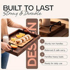 Besti Rustic Vintage Food Serving Trays (Set of 2) | Wooden Board w/Metal Handles | Stylish Farmhouse Decor Serving Platters | Small: 13.5" x 2 x 9.5, Large: 15.9" x 2" x 11.8" (Rustic Dark Brown)