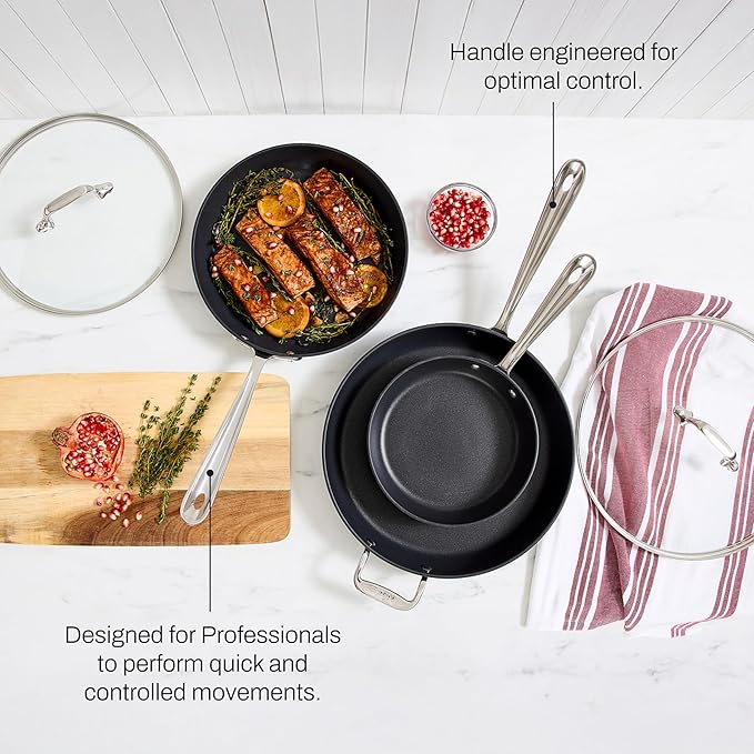 All-Clad HA1 Hard Anodized Nonstick Pots and Pans Set Non Stick Cookware Sets, Oven Broiler Safe 500F, Black