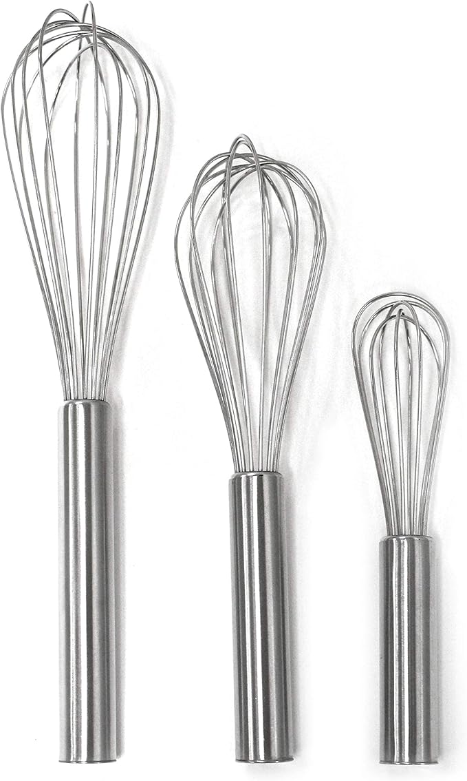 Norpro Balloon Wire Whisk Set of 3 Stainless Steel Stir/Mix/Beat 6" /8"/ 10"