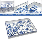 Serving Tray with Handles, 15.7 * 11.8 inches, Plastic Ottoman Tray with Exquisite Paintings, Trays for Coffee Table