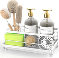 Cisily Sink Caddy Organizer, Kitchen Sink Accessories with Drip Tray, Rustproof and Non-Slip, White