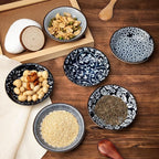 Eisinly Dipping Bowls, Soy Sauce Dish Ceramic, 3 OZ Small Serving Bowls for Side Dishes Vintage Blue Stylish Design, Set of 6 Mini Appetizer Plates for Condiment Sushi Ketchup BBQ Party, 4 Inch