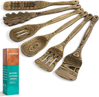 Wooden Spoons for Cooking, Pakkawood Kitchen Utensil Set Granite, Premium Durable Wooden Utensils for Nonstick Cookware, Heat Resistant, Smooth Finish, Comfortable Grip, 6 Piece