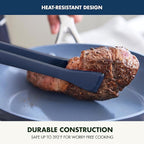 GreenPan Silicone Tong, Cooking Grilling Serving, Salad, Kitchen Utensil, Flexible Rubber Nonstick Cookware, Rigid Steel Core, Heat-Resistant, Anti-Slip Handle, BPA-Free, Dishwasher Safe, Blue