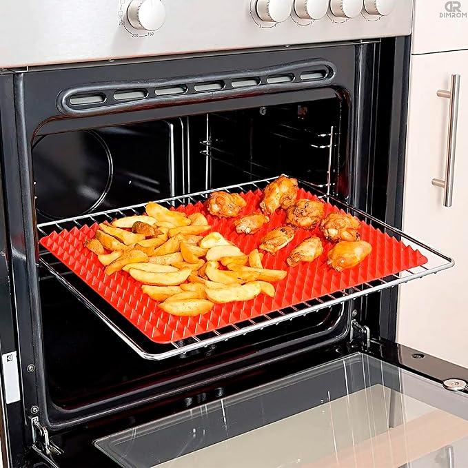 Red Silicone Baking Mat - 16x11.42" Non Stick Baking Mat With Fat Filtering Red Pyramid Design, Suitable for Oven & Microwave - Flexible & Easy-to-Clean Silicone Cooking Mats for Roasting, BBQ, Bacon