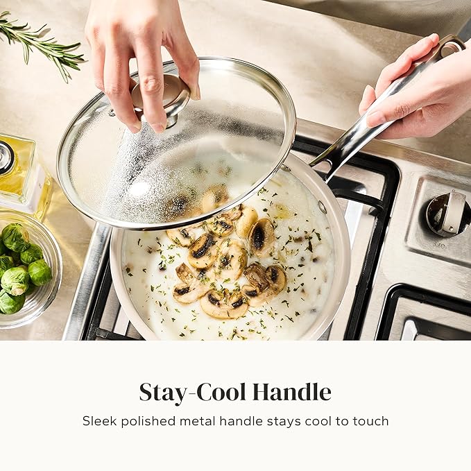 Redchef Sauce Pan Cookware Set, 8" Non-Stick Ceramic Frying Pan & 2.5QT Saucepans with Tempered Glass Lid, Stay-Cool Handle, Non Toxic PTFE & PFOA Free, Oven Safe & Stovetop Suitable, Blue