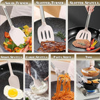 Umite Chef Silicone Kitchen Cooking Utensil Set, 43 pcs Spatula Set with Stainless Steel Handle, Non-stick Heat Resistant - Best Cookware Set-(Khaki)