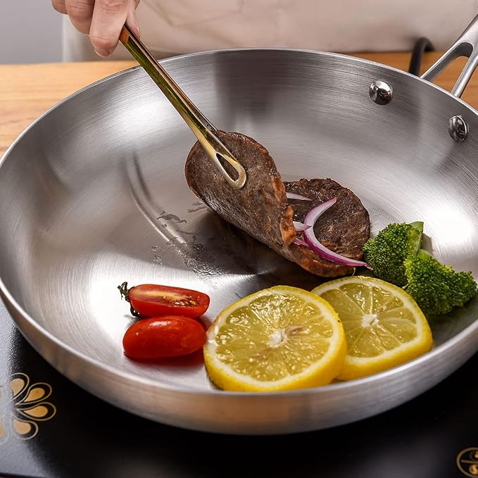 LOLYKITCH 10-Inch Tri-ply 26 cm Stainless Steel Frying Pan,Skillet,Induction Cooking Pan,Dishwasher and Oven Safe,Riveted Handle.