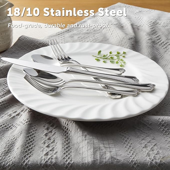 KINGSTONE Silverware Set, 40-piece 18/10 Stainless Steel Flatware Set Cutlery Set for 8, for Kitchen, Home, Wedding, Party, Mirror Polished and Dishwasher Safe, Featured Gifts