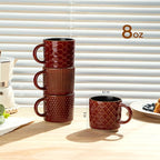GBhome 8OZ Stackable Coffee Mugs, Ceramic Coffee Mugs with Texture Patterns for Man,Woman,Dad,Mom, Modern Coffee Cups Set of 4 for Espresso/Cappuccino. Dishwasher&Microwave Safe,Red