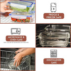 Razab 16 Pc (Set of 8) 30 Oz Glass Meal Prep Containers with Lids, Airtight Large Glass Food Storage Containers, Reusable Leak Proof BPA Free, Freezer to Oven and Dishwasher Safe