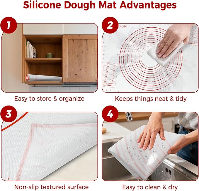 Nonstick Silicone Pastry Mat Extra Large 28''×20'' with Measurements, Food Grade Silicone Baking Mat, Non-Slip Dough Rolling Mat for Counter, Oven Liner, Fondant/Pie Crust/Sourdough Bread Baking